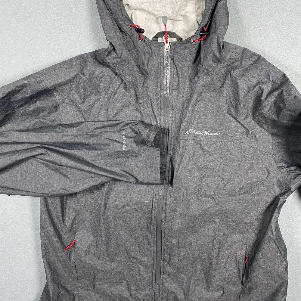 Eddie Bauer WeatherEdge Rain Jacket Gray Heather Full Zip Hooded Shell Mens XL‎